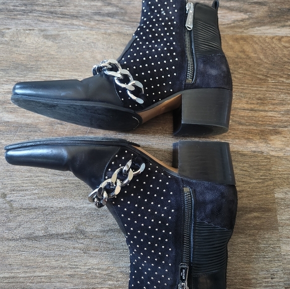 BALMAIN Paris Ella Black Suede short boot chain zippers studs italy 37.5 us 7.5 - Picture 5 of 16